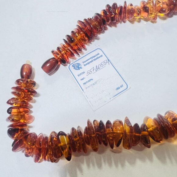 Russian USSR Baltic Amber Beaded Necklace Chunky Natural Polished Stones NWT - Picture 6 of 8
